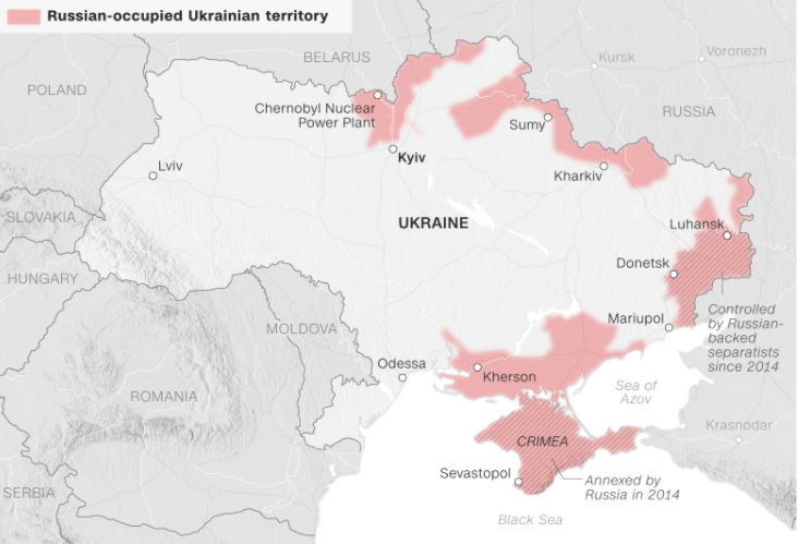 俄军实际控制图乌克兰已丧失30%领土控制区 基辅战役巷战开打形势不容乐观